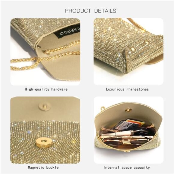 Golden Pearl Rhinestone Bow Flip Clutch Wedding Prom Cocktail Mini Bag - Picture 8 of 9